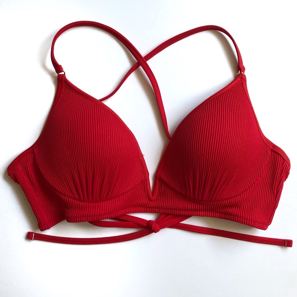 Shade & Shore ribbed v wire bikini top 34B